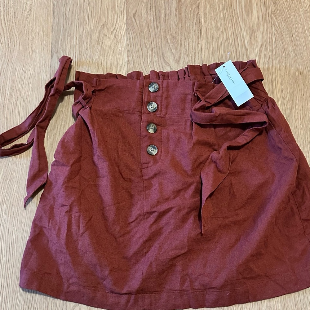 American Eagle Outfitters Maroon/rust Skirt Button-Up removable belt NWT